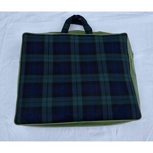 Troy Leisure Blanket Blue Green Plaid Zipper Bag Stadium Seat Cushion USA Made